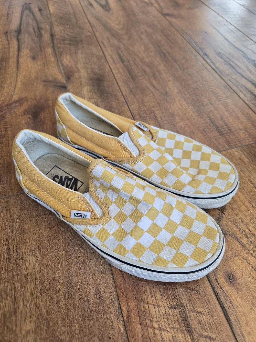 Vans Yellow and White Checkerboard Slip-On Sneakers